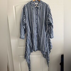 Apiece Apart Blue and White Striped Casual Dress Shirt